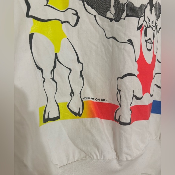 Vintage long sleeve white polo style shirt with colourful print size M - Picture 2 of 7